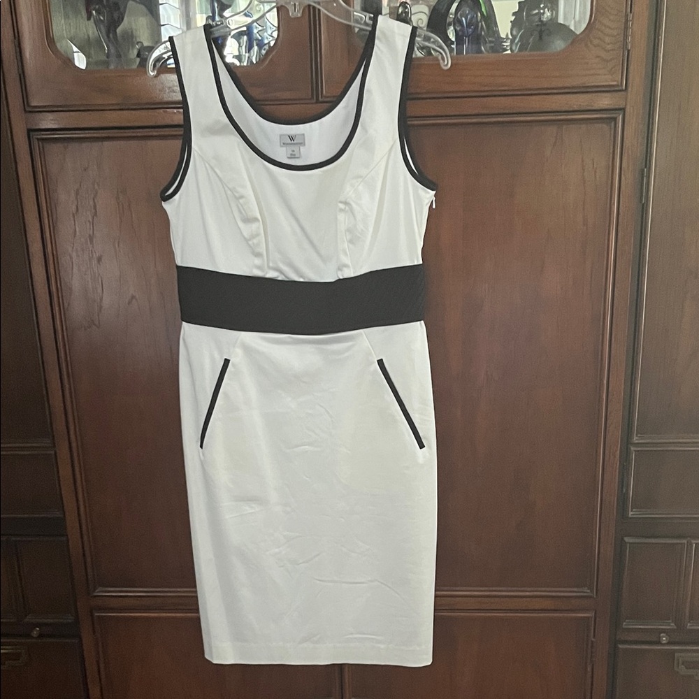 Worthington White Sleeveless Sheath Dress with Black Trim
